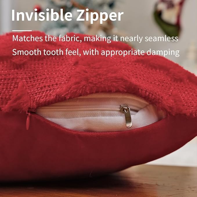 GEEORY Christmas Tree Throw Pillow Covers 16x16 Inch Set of 2, Xmas Winter Soft Plush Faux Fur Wool Decorative Farmhouse Holiday Cushion Case for Home Decoration (Red) GC005-16