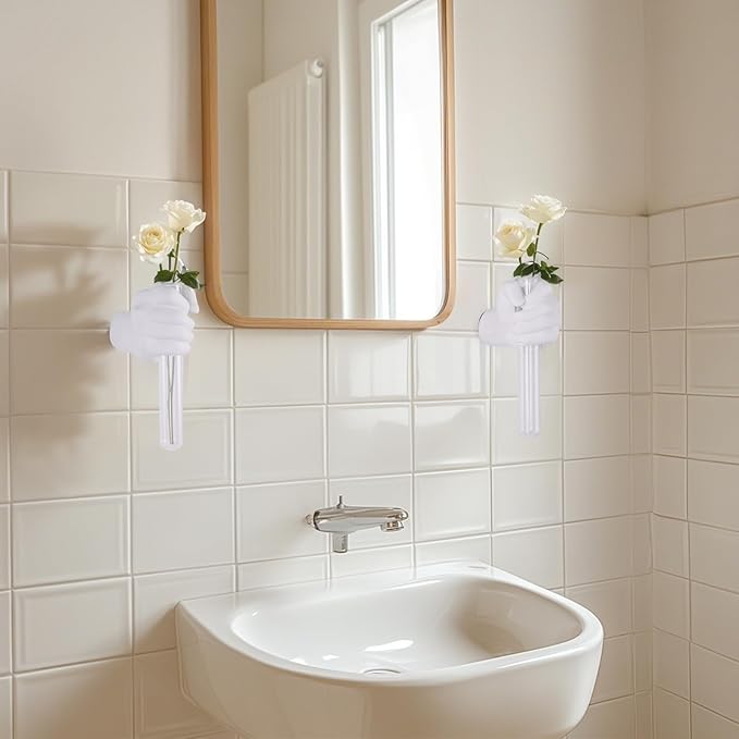 2 Pieces Wall Sculptures, Hands Vase Home Decor, Wall Mount Art Sculpture, Unique Wall Art Statue, Funky Flower Vase Decorations, Modern Eclectic Hanging Decor,Hands Statue (White)