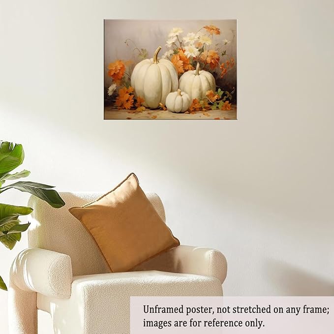 Fall Wall Decor Still Life Canvas Painting Posters Thanksgiving Rustic Fall Wall Art Vintage Autumn poster Halloween Autumn Decor 12x16 Unframed