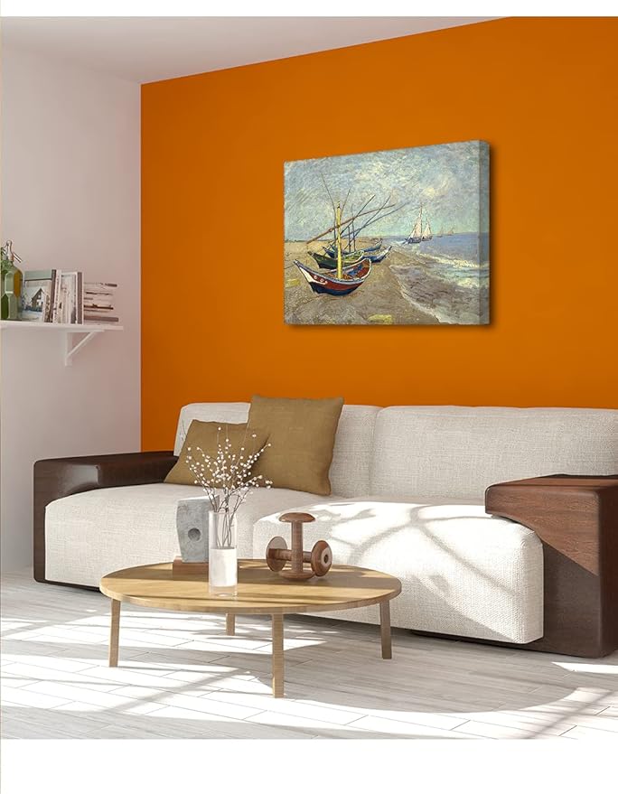 DECORARTS - Boats At Saintes Maire, Vincent Van Gogh Art Reproduction. Giclee Canvas Prints Wall Art for Home Decor 30x24