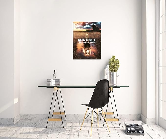 Inspirational Canvas Print Wall Art Mindset is Everything Lion King Motivational Entrepreneur Motivation Poster Print Artwork for Bedroom Office Home Decor Frame Ready to Hang[18" W x 24" H]