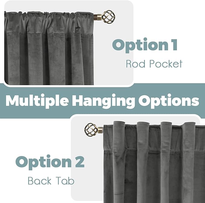 BGment Grey Velvet Curtains 90 Inches for Bedroom, Thermal Insulated Blackout Curtains Room Darkening Drapes with Back Tab and Rod Pocket for Living Room, Set of 2 Panels, 52 x 90 Inch