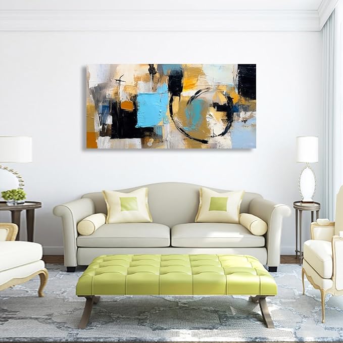 Blue Abstract Wall Art Bedroom Wall Decor Living Room,Black Canvas Wall Art Office Farmhouse Paintings Artwork Modern Black Yellow Brown Boho Wall Art Prints Pictures 20 * 40inch