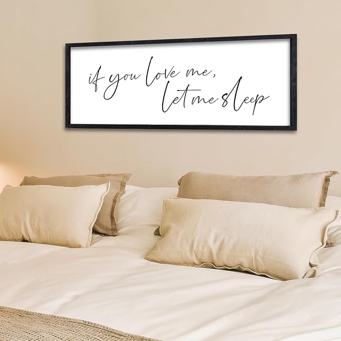 Surfapans If You Love Me Let Me Sleep Wall Art Decor 32"×12" Master Bedroom Above Bed Sign Wood Framed Over Bed Love Quotes Couples Large Wall Hanging Art (Black)