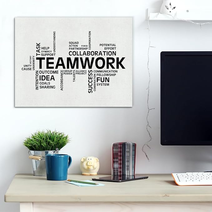 Inspirational Teamwork Canvas Wall Art Print Motivational Office Quotes Framed Paintings Team Artwork Home Office Wall Decor 15x12 Inches