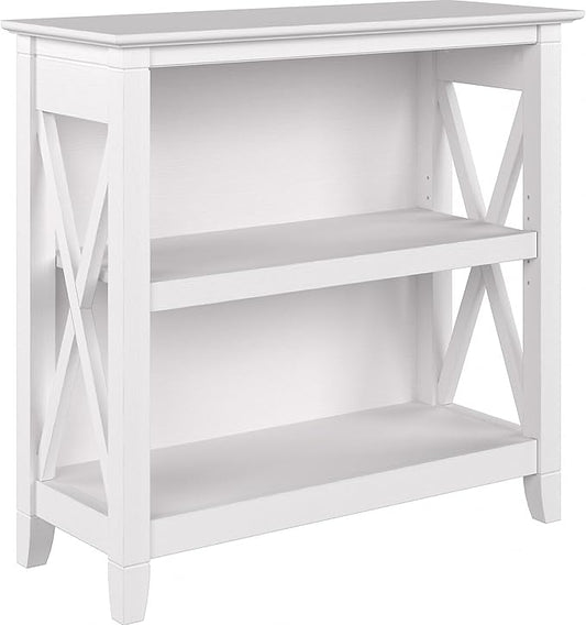 Bush Furniture Key West Small 2 Shelf Bookcase in Pure White Oak, Compact Home Organizer, Vertical Storage Solution, Bookshelf for Office or Living Room