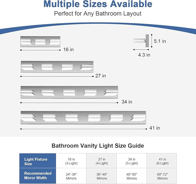 Modern LED Bathroom Lights Fixtures(4-Light),Metal Chrome Acrylic Wall Lighting,Vanity Lights for Bathroom Over Mirror(6000k 27In