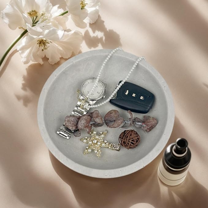 Travertine Decorative Bowls for Home Decor, Fruit Bowl for Kitchen Counter, Keys Bowl for Entryway Table, Large Candy Serving Bowl for Table Centerpiece Office Modern Home Decor (Light Gray)