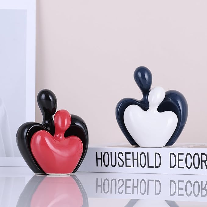 DOVDOV Black and red mini Ceramic Couple Sculpture, Romantic Love Decorative Statue, Couple, Home Decoration Accent, Suitable for Dresser, Bookshelf, Office, Coffee Table Desktop Decoration.