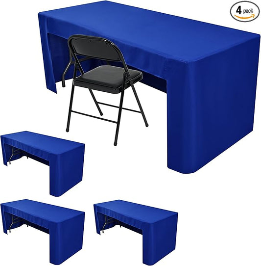 Open Back Fitted Tableclothss for 4 Ft Rectangle Table, 3-Sided Solid Table Covers 24x48 Inch for Craft Fairs, Banquets, Trade Show Display, Royal Blue,4 Pcs