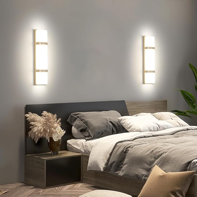 LED Bathroom 16 Inch Vanity Lighting Fixtures | CRI 90 4000K Matte Gold Wall Sconces Set of Two with White Frosted Glass Lamp Shade | 120V 15W 1200LM Dimmable with Dimmer Switch(not Included)