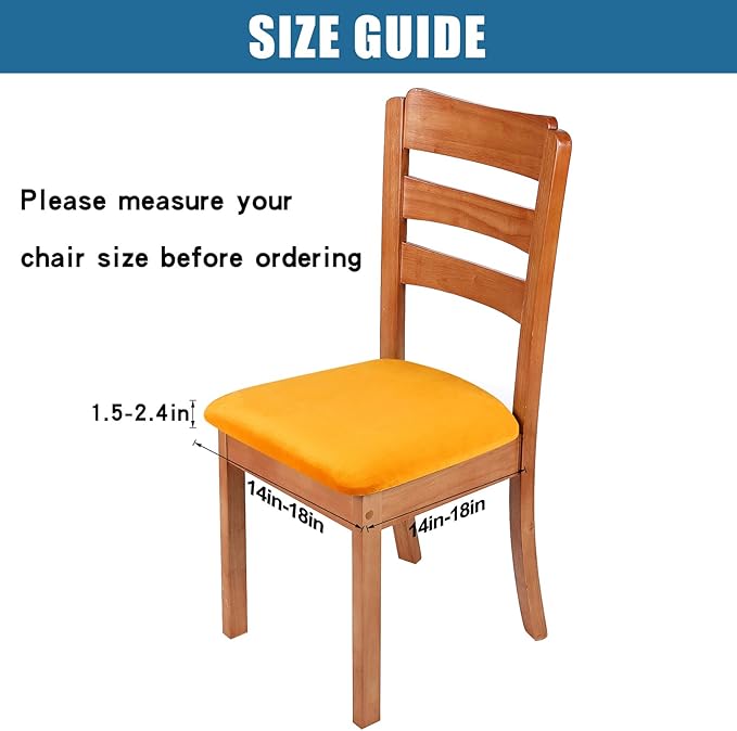 Smiry Velvet Seat Covers for Dining Room Chair Set of 4, Stretch Fit Removable Washable Chair Seat Cushion Protector Slipcovers with Ties, Mustard Yellow