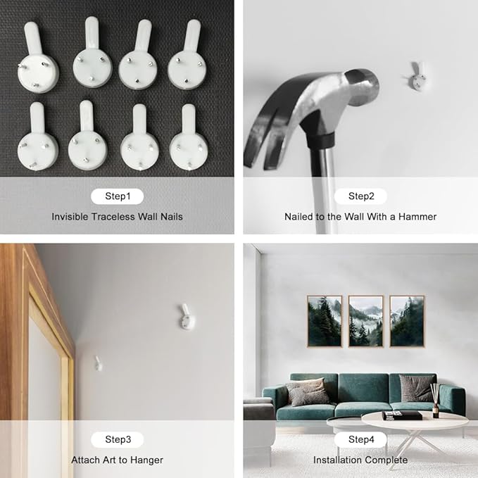 HOURIA Natural Sage Green Forest Mountain Framed Canvas Wall Art Set,Foggy Woodland Ridge Wall Decor,Misty Pine Tree Artwork,Boho Botanical Art Prints for Living Room, Bedroom, Farmhouse-24 x36 x3