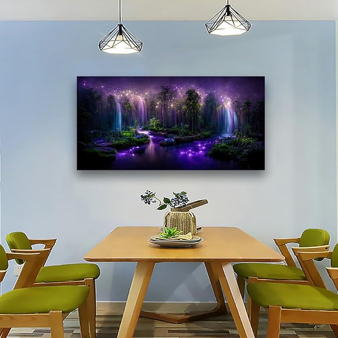 Purple Fantastic Wall Art Bedroom Wall Decor Living Room,Canvas Wall Art Office Farmhouse Paintings Artwork Modern Forest Starry Sky Lake Magical Wall Art Prints Pictures 20 * 40inch