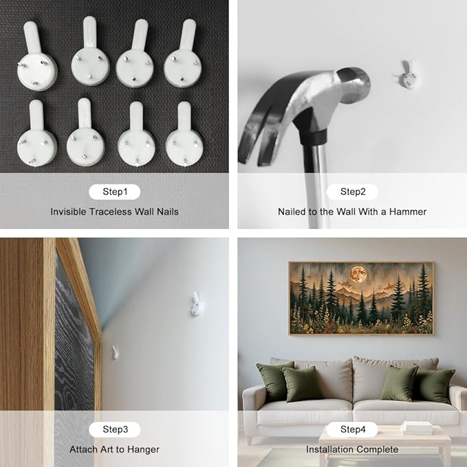 HOURIA Nature Forest Mountain Framed Canvas Wall Art Set,Moonlight Pine Tree Flower Wall Decor,Wilderness Field Wall Painting,Vintage Botanical Art Prints for Living Room,Bedroom,Farmhouse- 20"x40"x1