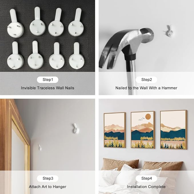 HPINUB Mountain Framed Canvas Wall Art Set, Mid Century Modern Wall Decor, Set of 3 Boho Artwork Nature Art Paintings, Bohemian Art Prints for Living Room, Bedroom, Dining Room, Office - 16"x24"x3