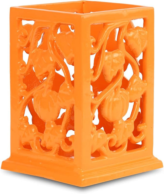 Utensil Holder for Kitchen Counter, Large Cast Iron Vintage Pumpkin Pattern Utensil Holder Cooking Tools Organizer Storage Crock, Orange