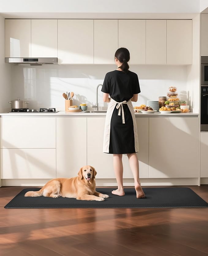 Ophanie Kitchen Mats for Floor, 3/4 Inch Thick Kitchen Rugs, 24 x 70 Anti Fatigue Standing Cushioned Mat, Waterproof,Comfort Ergonomic Mat for Office, Home, Sink, Black Non-Slip Bottom