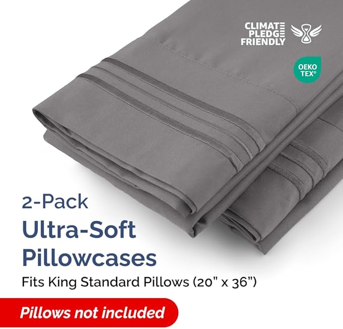 New Pillow Cases, King Standard, Dark Grey