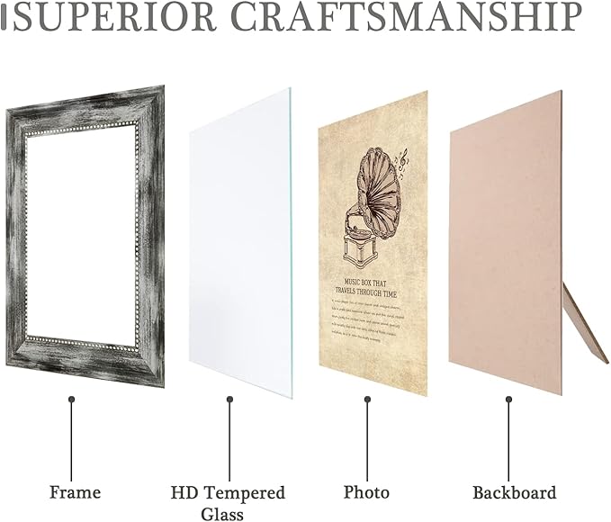 4x6 Picture Frames Set of 4 Vintage Photo Frame, Rustic Retro Photo Frame with Real Glass,Decorative Art Wall Mount and Tabletop Display Family Friends Wedding Gift