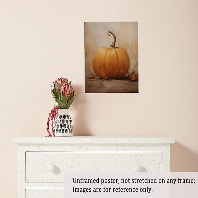 Fall Wall Decor Canvas Print posters Pumpkin Still Life Painting Wall art Rustic Fall Art Vintage Autumn Wall Print Halloween Autumn Decor Thanksgiving 24x36 Unframed