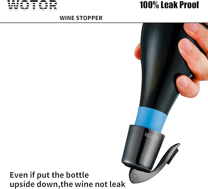 Stainless Steel Wine Bottle Stoppers with Silicone - Reusable Wine Saver and Decorative Bottle Sealer, Leakproof, Keep Fresh, Metalblack, 2 Pack