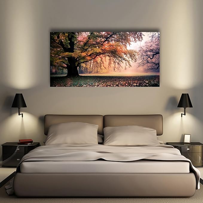 Tree of Life Wall Art Canvas Prints Natural Landscape Picture Home Decor Colorful Forest Paintings for Living Room Bedroom Bathroom Kitchen Decorations 28x57 Wooden Framed Artwork Easy Hanging