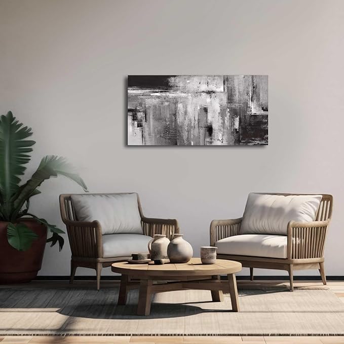 XIANSHOU Abstract Canvas Painting Modern Home Decor Black Art Picture Ready to Hang for Living Room Bedroom Office Wall Decor 20x40 Inch