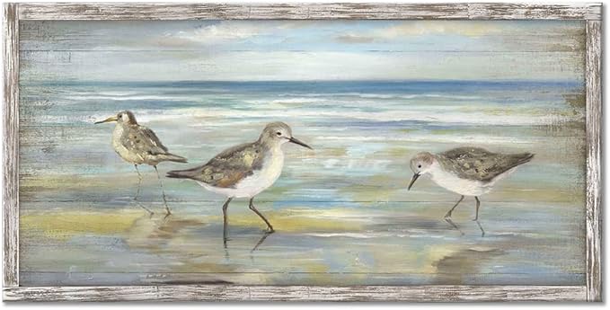 Coastal Beach Framed Birds Abstract Paintings Wooden Prints Wall Art for Bedroom Wall Decor Artworks Pictures Wall Decorations for Living Room Office(40"*20")
