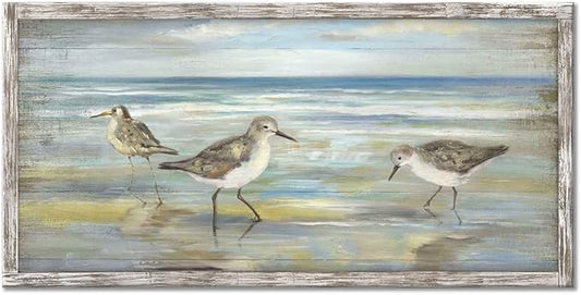 Coastal Beach Framed Birds Abstract Paintings Wooden Prints Wall Art for Bedroom Wall Decor Artworks Pictures Wall Decorations for Living Room Office(40"*20")