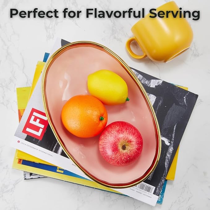 Ceramic Fruit Bowl – 10” Pink Decorative Bowl for Kitchen Counter – Modern Pedestal Bowl, Fruit Bowls, Catch All Bowl, and Fruit Basket for Kitchen Counter