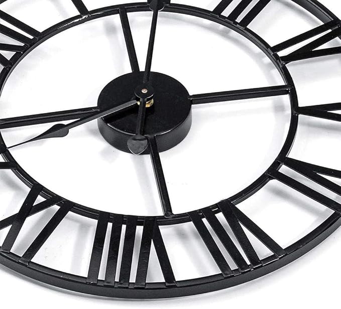 Antique Tower 30 inch Large Roman Numeral Wall Clock, Indoor Outdoor Patio Waterproof Oversized Decorative Contemporary Clock, Antique Black Metal Wall Clock Battery Operated Retro Art Hanging Clock,3