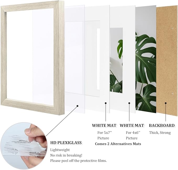 Egofine 8x10 Picture Frames Set of 4, Made of Solid Wood Covered by Plexiglass 4x6 and 5x7 with Mat or 8x10 without Mat, for Table Top Display and Wall Mounting Photo Frame Distressed Wood Grain