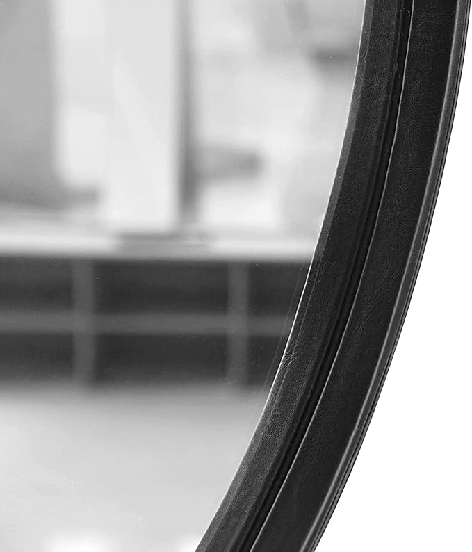 HofferRuffer Round Wall Mirror Decorative Mirror, Hanging Mirror with Hanging Strap Silver Hardware Hooker/Hanger (Black, 20'')