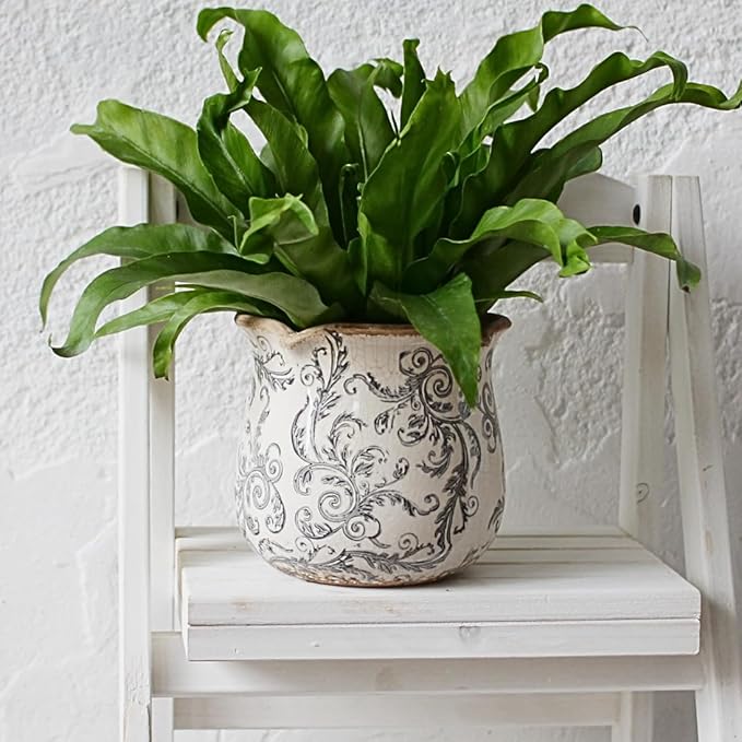 Ceramic Pots for Plants, Vintage Plant Pot with Drainage Hole, 6.11in. Planter for Indoor Plants, Crackle Glaze Finish Flower Pot, Perfect Tuscan Ceramic Planter for Gardening, Gray Swirls