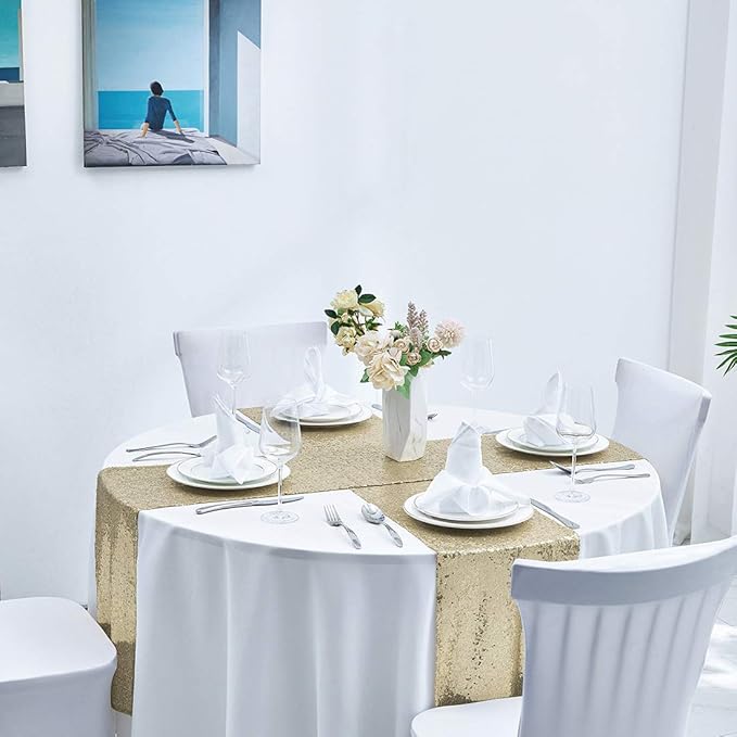 2 Packs 12 x 108 inches Champagne Gold Sequin Table Runner, Glitter Champagne Table Runner for Wedding Birthday Bachelorette Holiday Party Supplies Decorations Bridal Shower Baby Shower