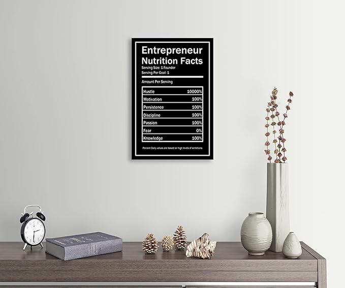 Entrepreneur Nutrition Facts Canvas Wall Art Motivational Quotes Poster Inspiring Entrepreneurship Hustle and Bustle Success Pictures Printed Artwork Office Home Decor Ready to Hang[12''W X 18''H]