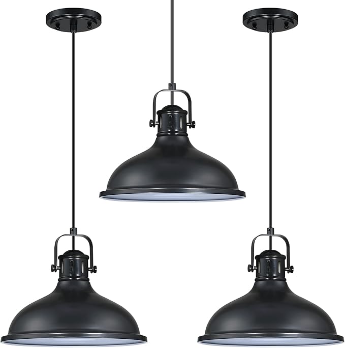Doraimi Lighting 3 Pack 1 Light Pendant Light Industrial Vintage Fixtures Metal Chandelier Lights Painting Black Finish,Ceiling Lamp for Kitchen Home Island Dining Room Bedroom Farmhouse