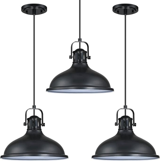 Doraimi Lighting 3 Pack 1 Light Pendant Light Industrial Vintage Fixtures Metal Chandelier Lights Painting Black Finish,Ceiling Lamp for Kitchen Home Island Dining Room Bedroom Farmhouse