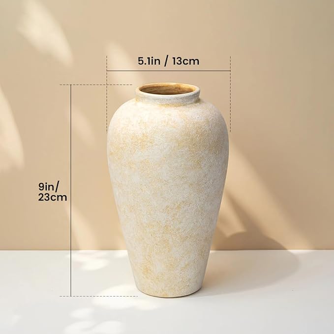Ceramic Flower Vase Home Decor - 9.2 inch Large Farmhouse Table Vases, Rustic Decorative Vases for Kitchen Living Room Coffee Dining ShelfMantel Decoration