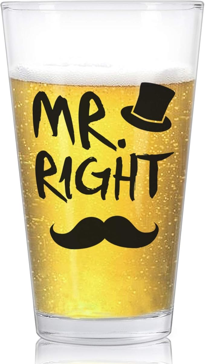 Mr. Right and Mrs. Always Right Stemless Wine Glass and Beer Glass, Funny Couple Set for Her Him Newlywed Couples - Ideal for Wedding Anniversary Valentines Birthday Christmas, 12Oz
