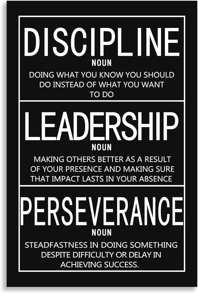 Inspirational Office Canvas Wall Art - Positive Entrepreneur Quotes, Discipline, Leadership, Perseverance Artwork - Home Wall Decor Framed Ready to Hang [12''W X 18''H]