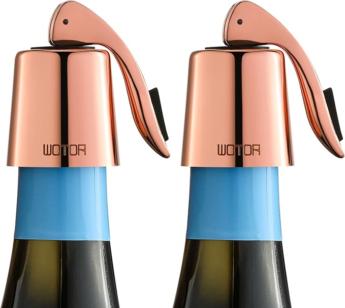 Stainless Steel Wine Bottle Stoppers with Silicone - Reusable Wine Saver and Decorative Bottle Sealer, Leakproof, Keep Fresh, Rosegold, 2 Pack