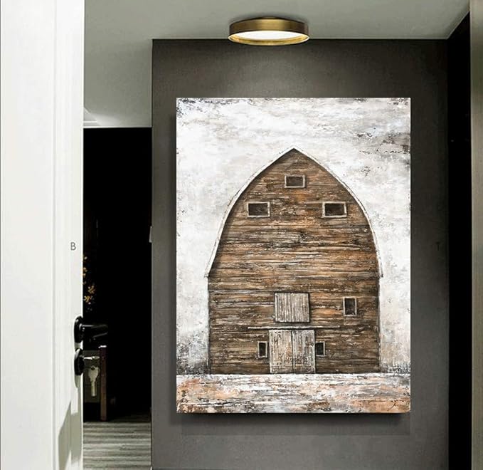 Yihui Arts Famrhouse Wall Art with Textured Old Barn Paintings Modern Abstract Rustic Artwork for Living Room Bedroom Bathroom
