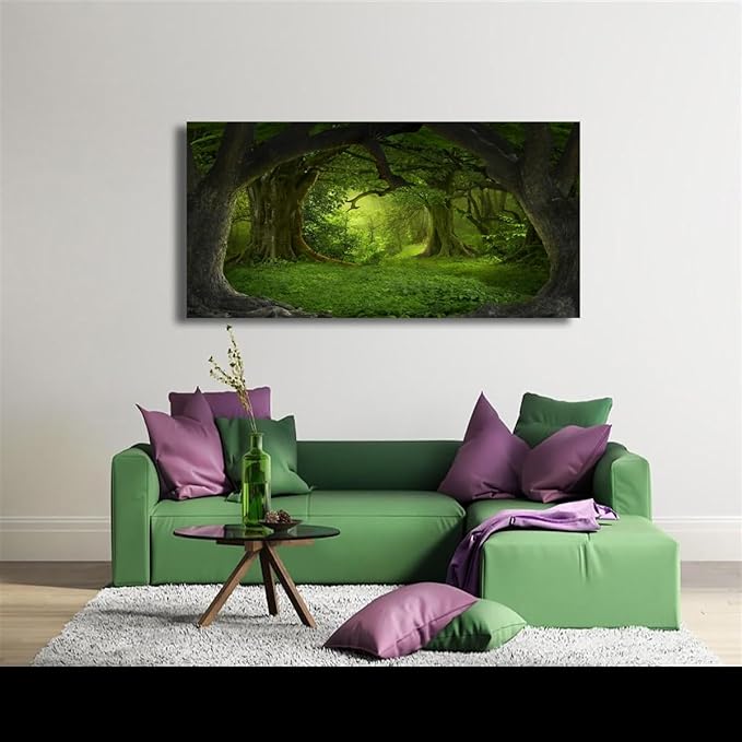 Tree of Life Wall Art Canvas Prints Natural Landscape Pictures Home Decor Green Forest Paintings for Living Room Bathroom Bedroom Kitchen Office Decorations 28x57 Wooden Framed Artwork Easy Hanging