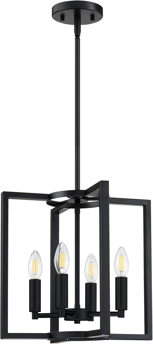 Leading Lighting 4 Light Rustic Kitchen Island Farmhouse Hanging Chandelier Light Fixture,with Black Finish Metal Frame for Entryway Dinning Room Bedroom