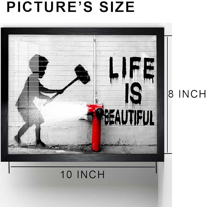Biufo Banksy Canvas Wall Art Poster Graffiti Print Picture Pop Street Art Decor for Home Bedroom Living Room (10L x 8W, Framed)