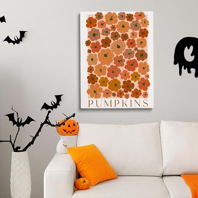 Framed Modern Autumn Wall Art Pumpkin wall art Vintage Pumpkin poster Large Fall Canvas Print posters Autumn 70s colors fall wall art Modern Pumpkins decor 24x36 framed