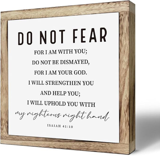 Inspirational Wood Sign, Christian Wood Decor, Wooden Plaques Box Signs 9.8* 9.8, Isaiah 41:10 Scripture Sign, Motivational Home Office Decor, Living Room Decoration, Christian Gift, Do Not Fear Signs
