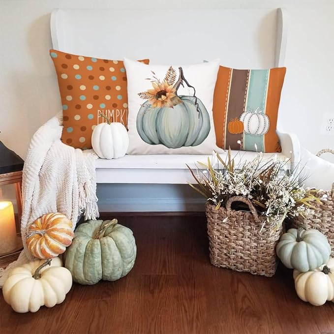 AACORS Fall Pillow Covers 20 x 20 Inch Set of 4, Pumpkin Vase Harvest Floral Pumpkin Spice Decorations Autumn Seasonal Pillow Case Decor for Sofa Couch AA560-20
